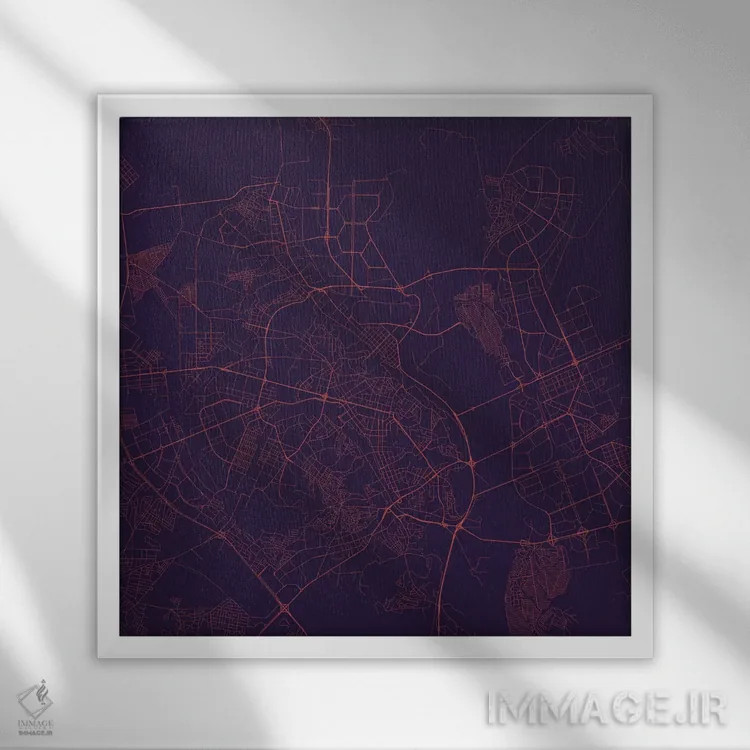 تابلو نقشه راههای شهری کییف (شب بنفش) اثر اوربانمپ (نقشه شهری؛ استودیو نقشه یا طراح) - نمای قابدار سفید