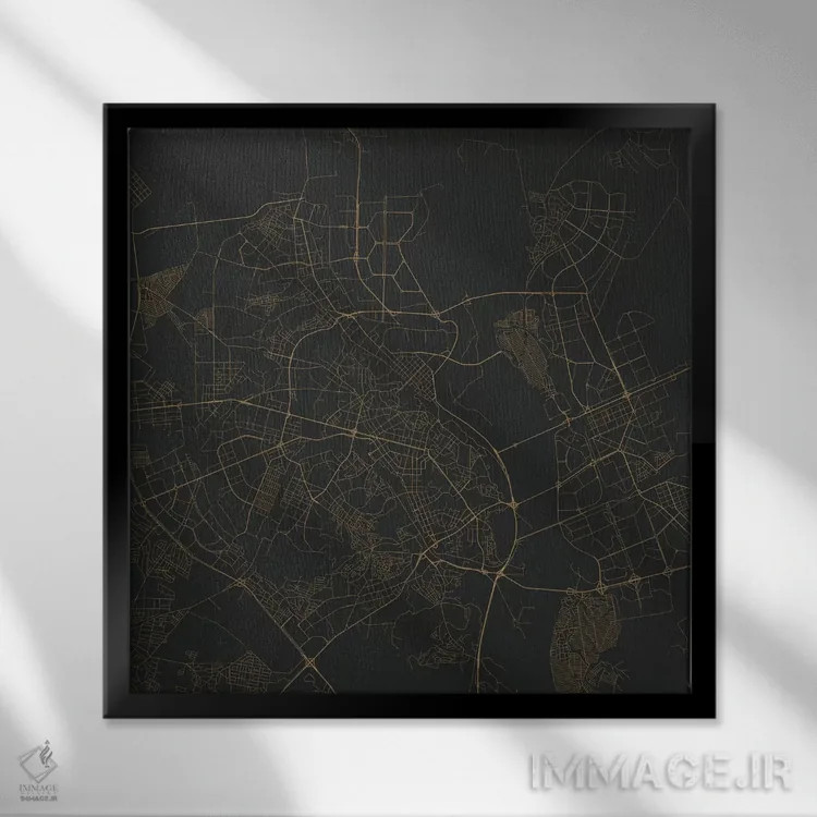تابلو نقشه راههای شهری کییف (طلایی) اثر اوربانمپ (نقشه شهری؛ استودیو نقشه یا طراح) - نمای قابدار مشکی