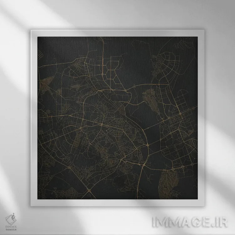 تابلو نقشه راههای شهری کییف (طلایی) اثر اوربانمپ (نقشه شهری؛ استودیو نقشه یا طراح) - نمای قابدار سفید