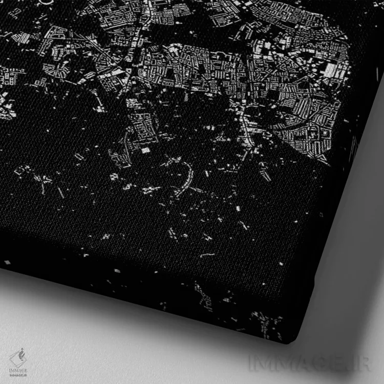 تابلو نقشه شهری لندن (سیاه) اثر اوربانمپ (نقشه شهری؛ استودیو نقشه یا طراح) - نمای نزدیک بافت بوم