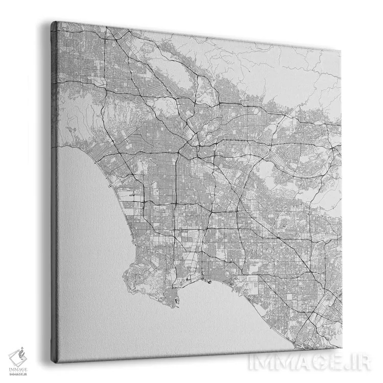 تابلو نقشه راههای شهری لسآنجلس (سفید) اثر اوربانمپ (نقشه شهری؛ استودیو نقشه یا طراح) - نمای پرسپکتیو محصول