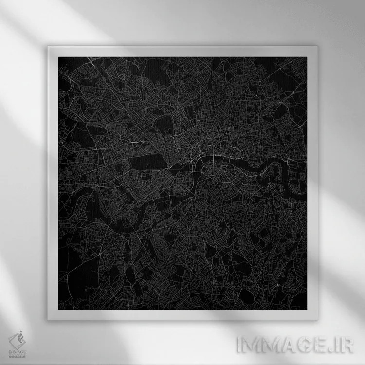 تابلو نقشه راههای شهری لندن (سیاه) اثر اوربانمپ (نقشه شهری؛ استودیو نقشه یا طراح) - نمای قابدار سفید