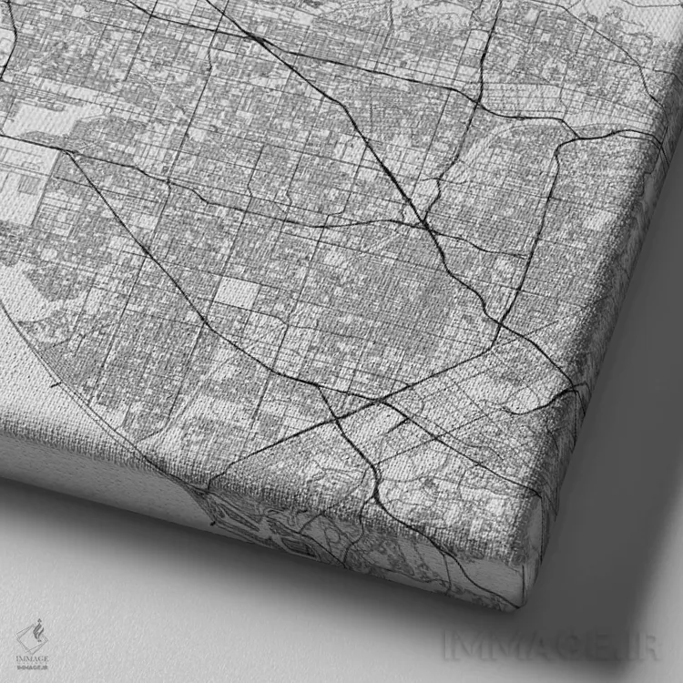 تابلو نقشه راههای شهری لسآنجلس (سفید) اثر اوربانمپ (نقشه شهری؛ استودیو نقشه یا طراح) - نمای نزدیک بافت بوم