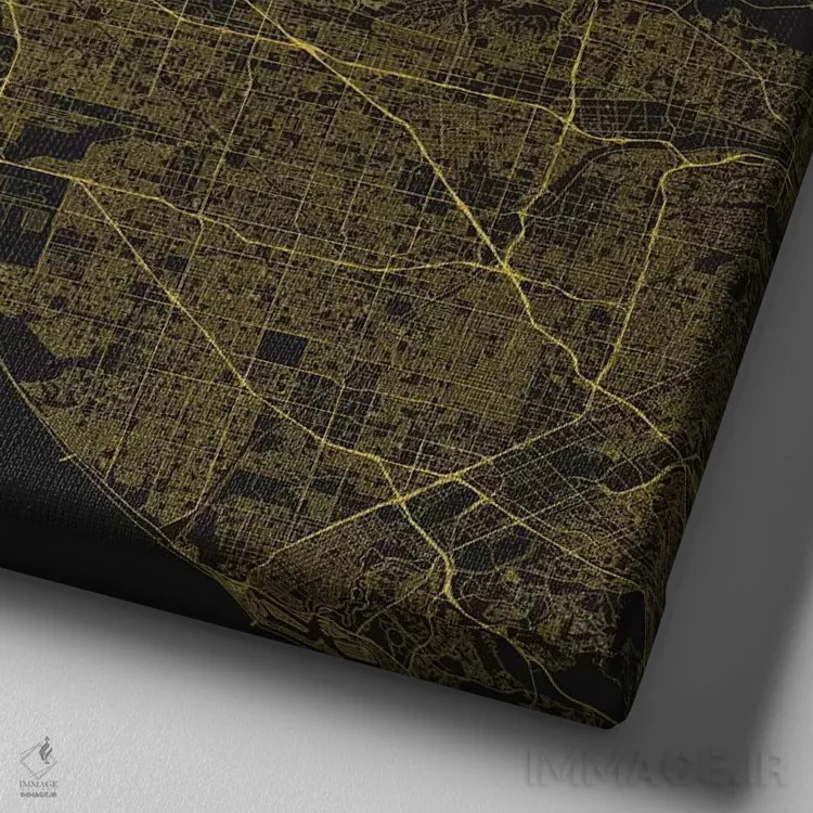 تابلو نقشه راههای شهری لسآنجلس (زرد) اثر اوربانمپ (نقشه شهری؛ استودیو نقشه یا طراح) - نمای نزدیک بافت بوم