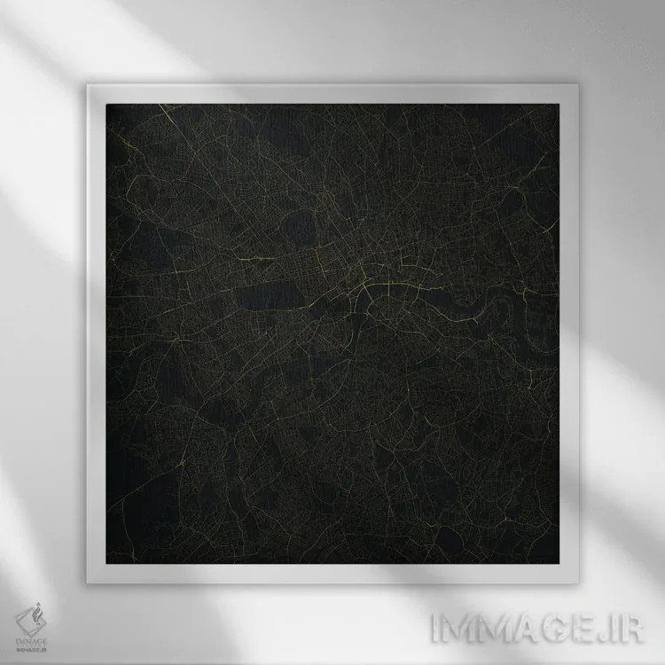 تابلو نقشه راههای شهری لندن (زرد) اثر اوربانمپ (نقشه شهری؛ استودیو نقشه یا طراح) - نمای قابدار سفید