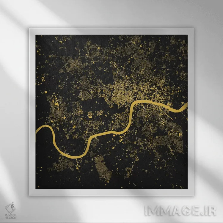 تابلو نقشه شهری لندن (زرد) اثر اوربانمپ (نقشه شهری؛ استودیو نقشه یا طراح) - نمای قابدار سفید