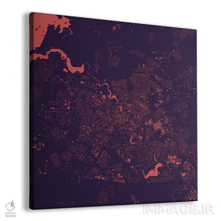 تابلو نقشه شهری مینسک (شب بنفش) اثر اوربانمپ (نقشه شهری؛ استودیو نقشه یا طراح) - نمای پرسپکتیو محصول