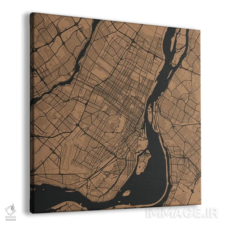 تابلو نقشه راههای شهری مونترال (طلایی) اثر اوربانمپ (نقشه شهری؛ استودیو نقشه یا طراح) - نمای پرسپکتیو محصول