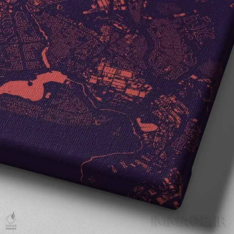 تابلو نقشه شهری مینسک (شب بنفش) اثر اوربانمپ (نقشه شهری؛ استودیو نقشه یا طراح) - نمای نزدیک بافت بوم