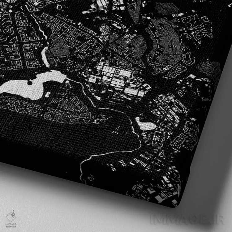 تابلو نقشه شهری مینسک (سیاه) اثر اوربانمپ (نقشه شهری؛ استودیو نقشه یا طراح) - نمای نزدیک بافت بوم