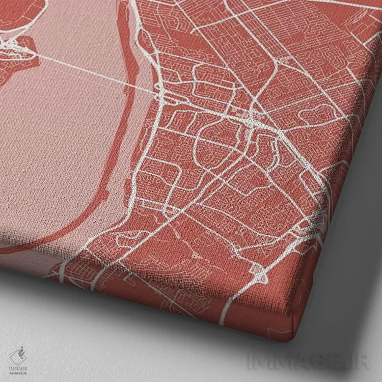 تابلو نقشه راههای شهری مونترال (صورتی) اثر اوربانمپ (نقشه شهری؛ استودیو نقشه یا طراح) - نمای نزدیک بافت بوم