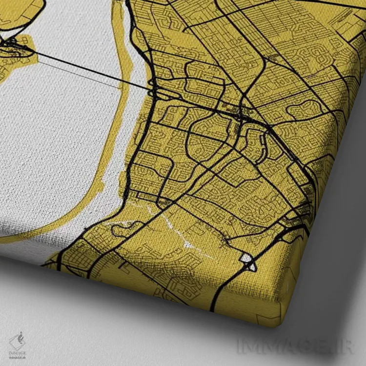 تابلو نقشه راههای شهری مونترال (زرد) اثر اوربانمپ (نقشه شهری؛ استودیو نقشه یا طراح) - نمای نزدیک بافت بوم