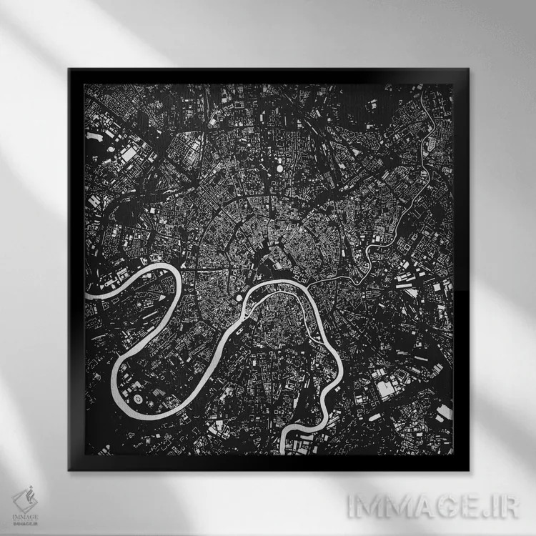 تابلو نقشه شهری مسکو (سیاه) اثر اوربانمپ (نقشه شهری؛ استودیو نقشه یا طراح) - نمای قابدار مشکی