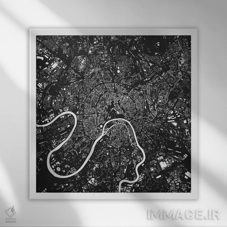 تابلو نقشه شهری مسکو (سیاه) اثر اوربانمپ (نقشه شهری؛ استودیو نقشه یا طراح) - نمای قابدار سفید