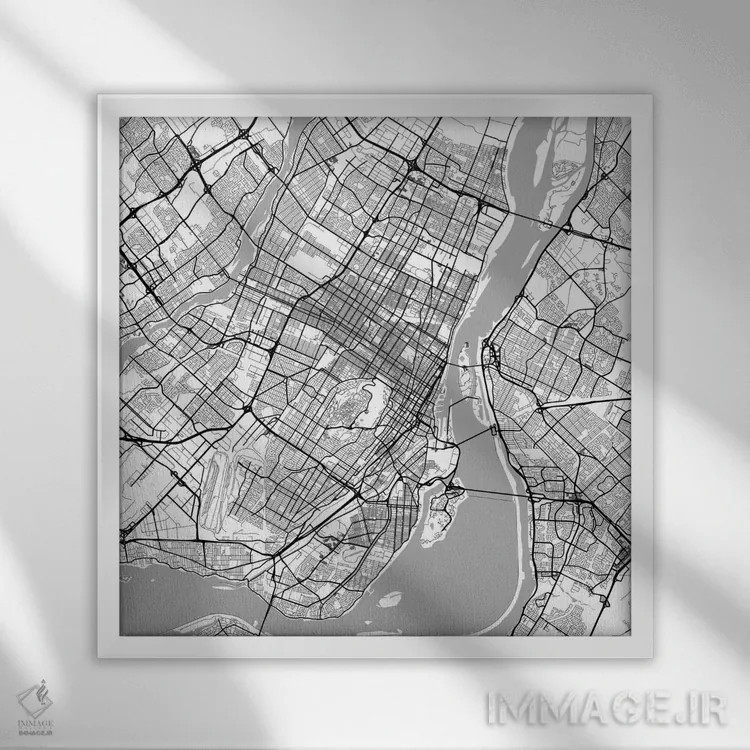 تابلو نقشه راههای شهری مونترال (سفید) اثر اوربانمپ (نقشه شهری؛ استودیو نقشه یا طراح) - نمای قابدار سفید