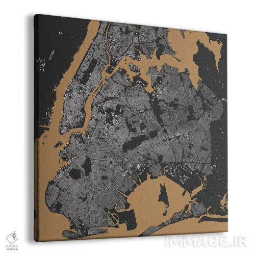 تابلو نقشه شهری نیویورک (سیاه و طلایی) اثر اوربانمپ (نقشه شهری؛ استودیو نقشه یا طراح) - نمای پرسپکتیو محصول