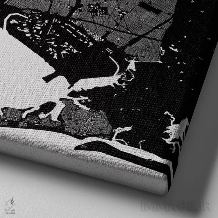 تابلو نقشه شهری نیویورک (سیاه) اثر اوربانمپ (نقشه شهری؛ استودیو نقشه یا طراح) - نمای نزدیک بافت بوم