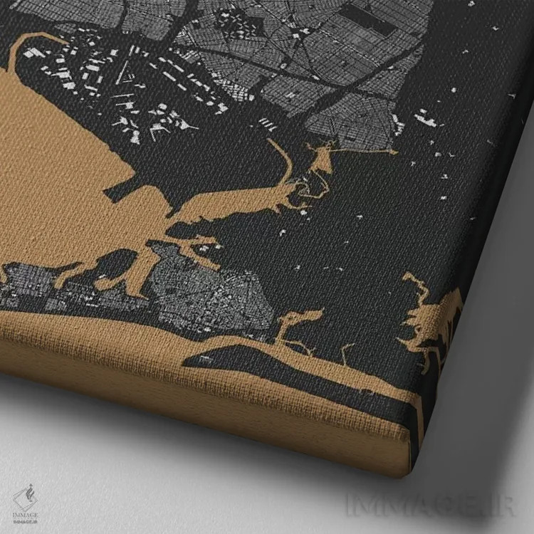 تابلو نقشه شهری نیویورک (سیاه و طلایی) اثر اوربانمپ (نقشه شهری؛ استودیو نقشه یا طراح) - نمای نزدیک بافت بوم