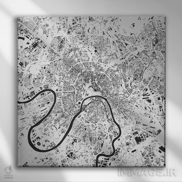 تابلو نقشه شهری مسکو (سفید) اثر اوربانمپ (نقشه شهری؛ استودیو نقشه یا طراح) - نمای روبهرو روی دیوار