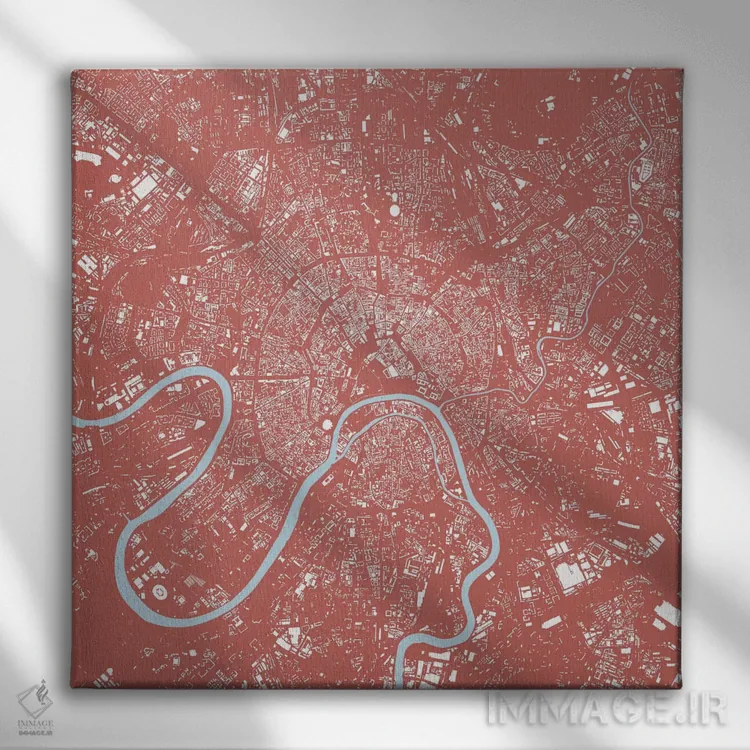 تابلو نقشه شهری مسکو (صورتی) اثر اوربانمپ (نقشه شهری؛ استودیو نقشه یا طراح) - نمای روبهرو روی دیوار
