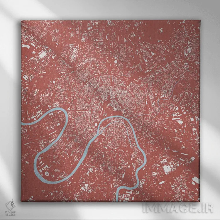 تابلو نقشه شهری مسکو (صورتی) اثر اوربانمپ (نقشه شهری؛ استودیو نقشه یا طراح) - نمای روبهرو روی دیوار