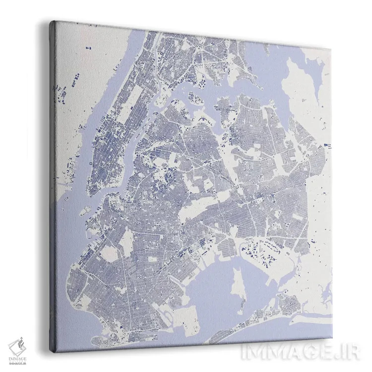 تابلو نقشه شهری نیویورک (آبی) اثر اوربانمپ (نقشه شهری؛ استودیو نقشه یا طراح) - نمای پرسپکتیو محصول