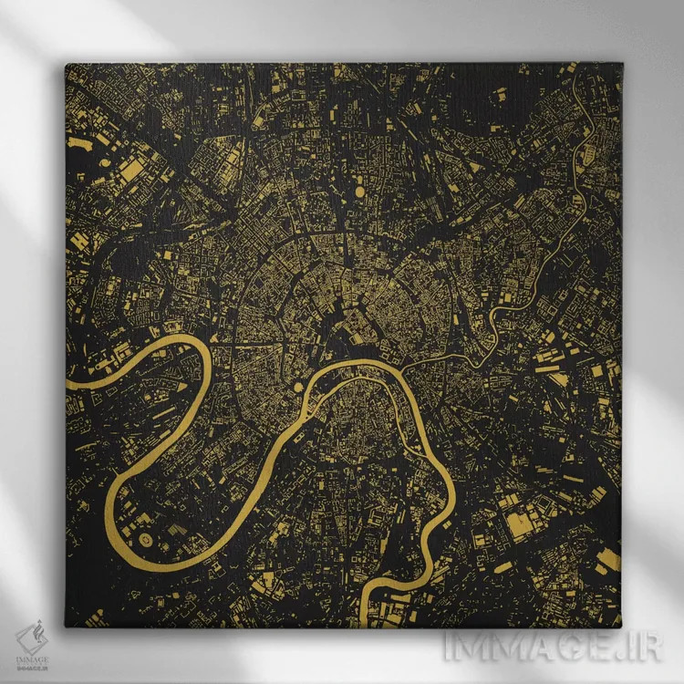 تابلو نقشه شهری مسکو (زرد) اثر اوربانمپ (نقشه شهری؛ استودیو نقشه یا طراح) - نمای روبهرو روی دیوار