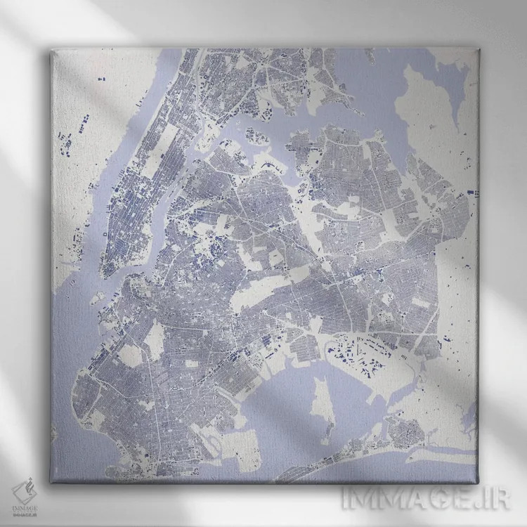 تابلو نقشه شهری نیویورک (آبی) اثر اوربانمپ (نقشه شهری؛ استودیو نقشه یا طراح) - نمای روبهرو روی دیوار