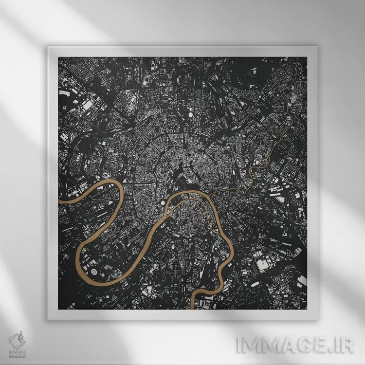 تابلو نقشه شهری مسکو (طلایی) اثر اوربانمپ (نقشه شهری؛ استودیو نقشه یا طراح) - نمای قابدار سفید