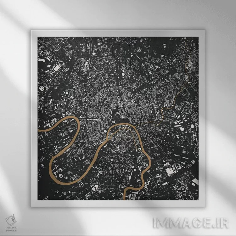 تابلو نقشه شهری مسکو (طلایی) اثر اوربانمپ (نقشه شهری؛ استودیو نقشه یا طراح) - نمای قابدار سفید
