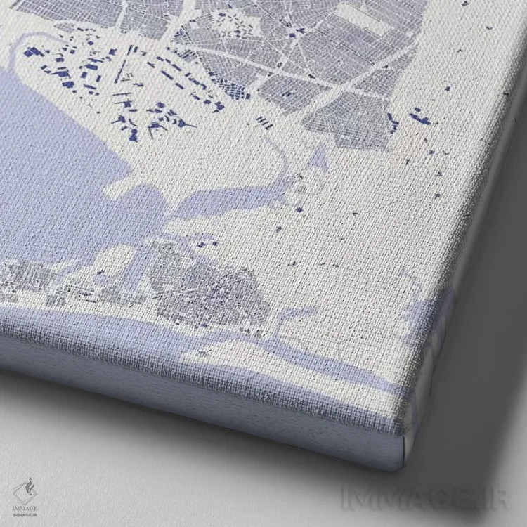 تابلو نقشه شهری نیویورک (آبی) اثر اوربانمپ (نقشه شهری؛ استودیو نقشه یا طراح) - نمای نزدیک بافت بوم