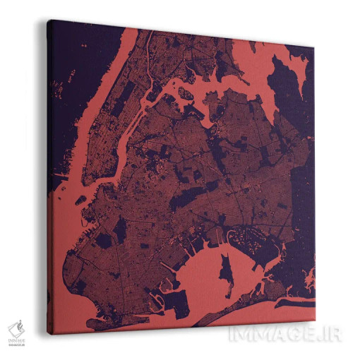 تابلو نقشه شهری نیویورک (شب بنفش) اثر اوربانمپ (نقشه شهری؛ استودیو نقشه یا طراح) - نمای پرسپکتیو محصول