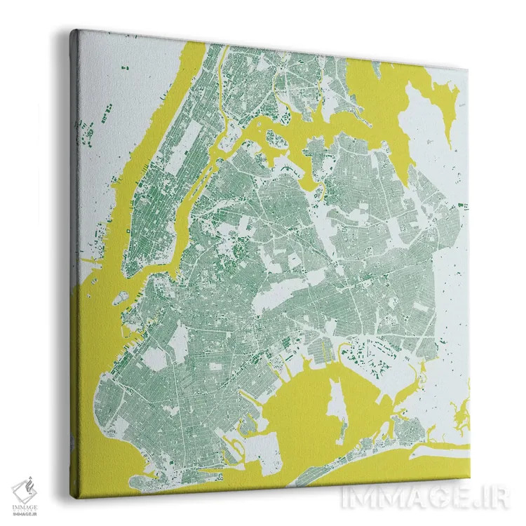 تابلو نقشه شهری نیویورک (سبز) اثر اوربانمپ (نقشه شهری؛ استودیو نقشه یا طراح) - نمای پرسپکتیو محصول