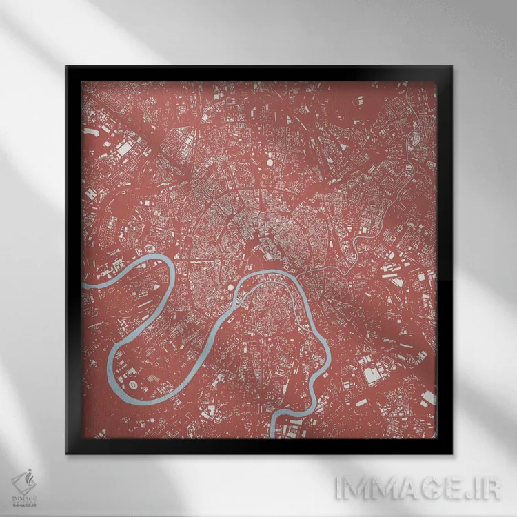 تابلو نقشه شهری مسکو (صورتی) اثر اوربانمپ (نقشه شهری؛ استودیو نقشه یا طراح) - نمای قابدار مشکی