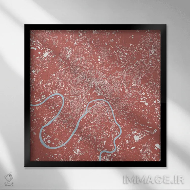 تابلو نقشه شهری مسکو (صورتی) اثر اوربانمپ (نقشه شهری؛ استودیو نقشه یا طراح) - نمای قابدار مشکی