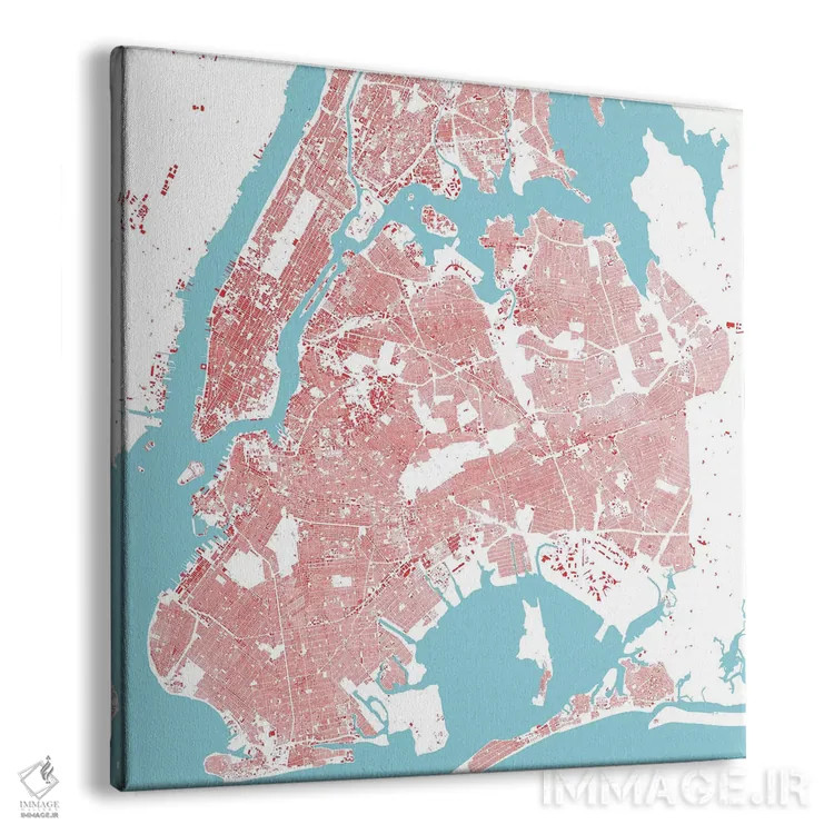 تابلو نقشه شهری نیویورک (قرمز) اثر اوربانمپ (نقشه شهری؛ استودیو نقشه یا طراح) - نمای پرسپکتیو محصول