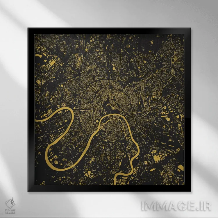 تابلو نقشه شهری مسکو (زرد) اثر اوربانمپ (نقشه شهری؛ استودیو نقشه یا طراح) - نمای قابدار مشکی