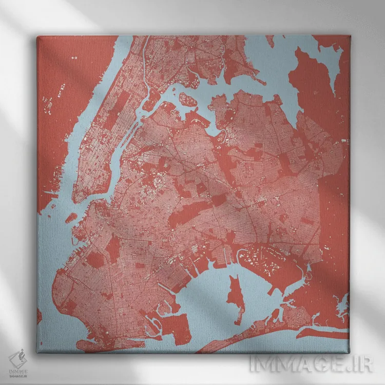 تابلو نقشه شهری نیویورک (صورتی) اثر اوربانمپ (نقشه شهری؛ استودیو نقشه یا طراح) - نمای روبهرو روی دیوار