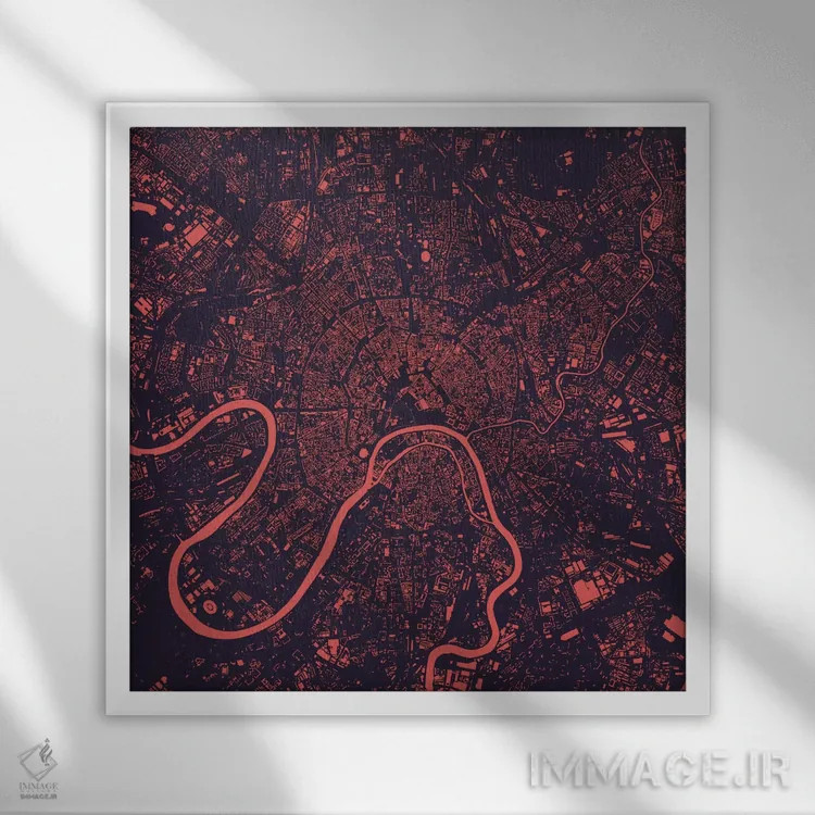 تابلو نقشه شهری مسکو (شب بنفش) اثر اوربانمپ (نقشه شهری؛ استودیو نقشه یا طراح) - نمای قابدار سفید