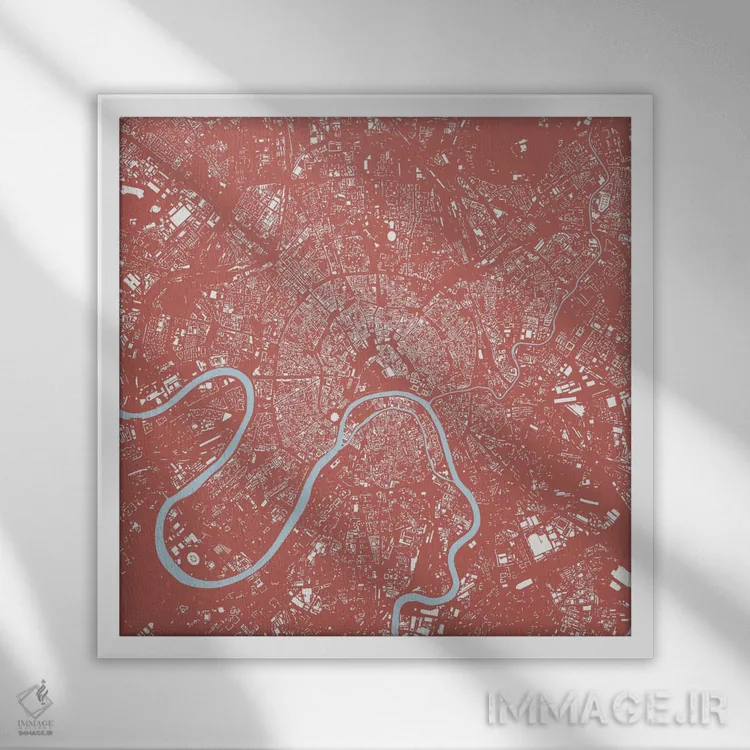تابلو نقشه شهری مسکو (صورتی) اثر اوربانمپ (نقشه شهری؛ استودیو نقشه یا طراح) - نمای قابدار سفید