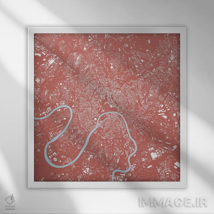 تابلو نقشه شهری مسکو (صورتی) اثر اوربانمپ (نقشه شهری؛ استودیو نقشه یا طراح) - نمای قابدار سفید