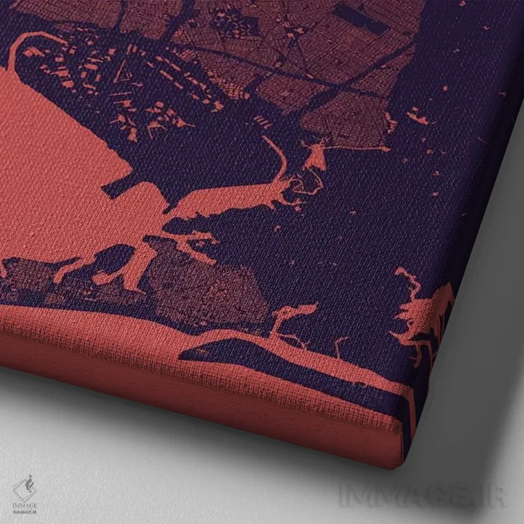 تابلو نقشه شهری نیویورک (شب بنفش) اثر اوربانمپ (نقشه شهری؛ استودیو نقشه یا طراح) - نمای نزدیک بافت بوم