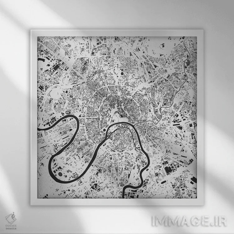 تابلو نقشه شهری مسکو (سفید) اثر اوربانمپ (نقشه شهری؛ استودیو نقشه یا طراح) - نمای قابدار سفید