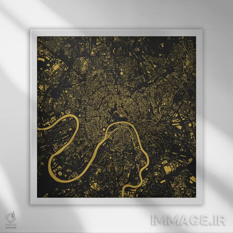 تابلو نقشه شهری مسکو (زرد) اثر اوربانمپ (نقشه شهری؛ استودیو نقشه یا طراح) - نمای قابدار سفید