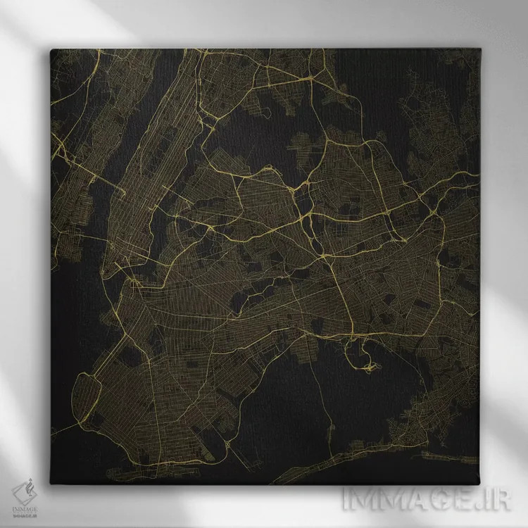 تابلو نقشه راههای شهری نیویورک (زرد) اثر اوربانمپ (نقشه شهری؛ استودیو نقشه یا طراح) - نمای روبهرو روی دیوار