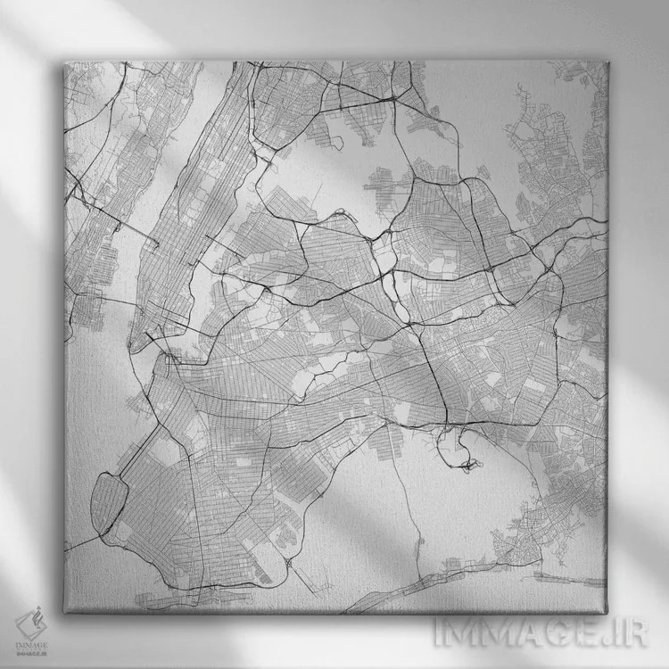 تابلو نقشه راههای شهری نیویورک (سفید) اثر اوربانمپ (نقشه شهری؛ استودیو نقشه یا طراح) - نمای روبهرو روی دیوار
