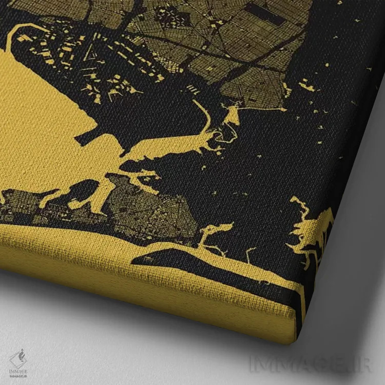 تابلو نقشه شهری نیویورک (زرد) اثر اوربانمپ (نقشه شهری؛ استودیو نقشه یا طراح) - نمای نزدیک بافت بوم