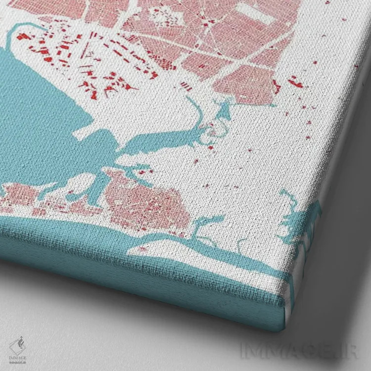 تابلو نقشه شهری نیویورک (قرمز) اثر اوربانمپ (نقشه شهری؛ استودیو نقشه یا طراح) - نمای نزدیک بافت بوم