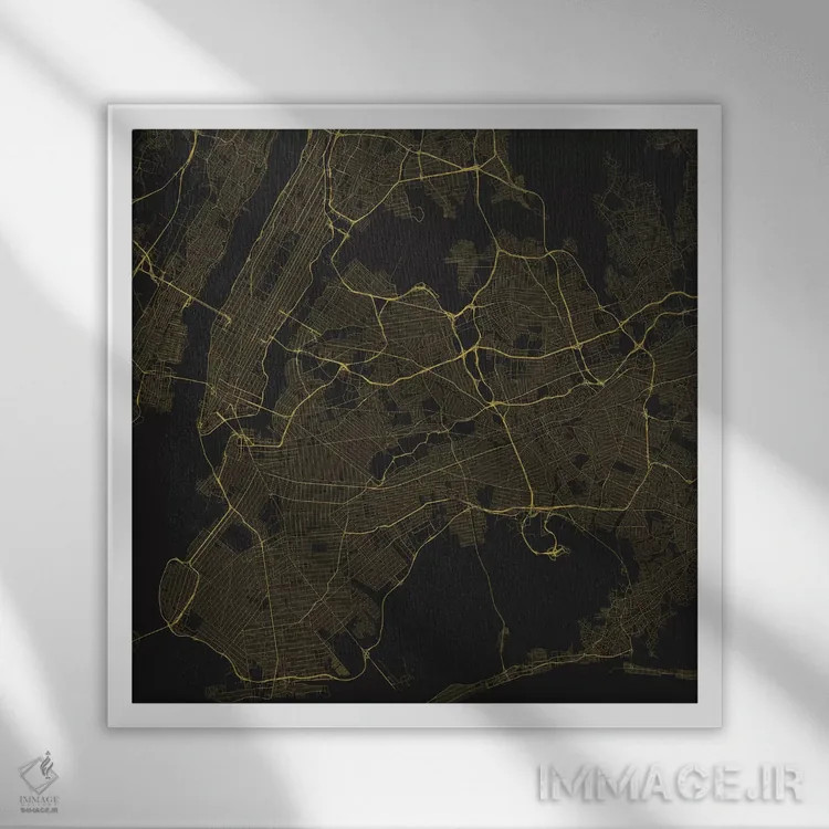 تابلو نقشه راههای شهری نیویورک (زرد) اثر اوربانمپ (نقشه شهری؛ استودیو نقشه یا طراح) - نمای قابدار سفید