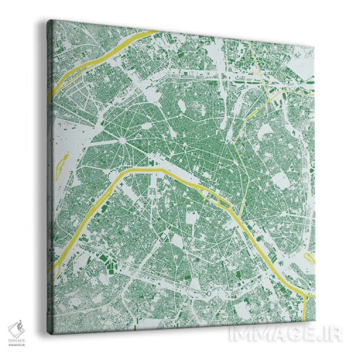 تابلو نقشه شهری پاریس (سبز) اثر اوربانمپ (نقشه شهری؛ استودیو نقشه یا طراح) - نمای پرسپکتیو محصول